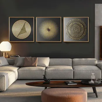 Modern, Abstract, Negru, Auriu Postere si Printuri Geometrice Linie Cerc Textura Panza Pictura Living Minimalist Home Decor