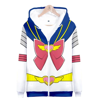 Sailor Moon Hanorace Rol Minunat Costum de Trening cu Fermoar pentru Femei Hoodies Maneca Lunga, Hanorac cu Glugă de Cosplay Caracter Haine