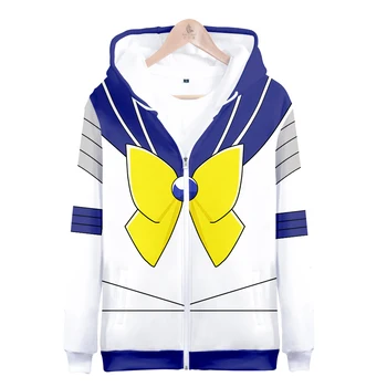 Sailor Moon Hanorace Rol Minunat Costum de Trening cu Fermoar pentru Femei Hoodies Maneca Lunga, Hanorac cu Glugă de Cosplay Caracter Haine