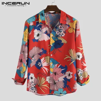 INCERUN Vintage Florale Imprimate Barbati Maneca Lunga Tricou de Moda Chic de Toamna Buton de Guler de Turn-down Brand de Tricouri Casual Camisa 2021