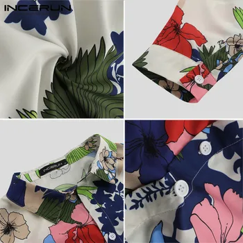INCERUN Vintage Florale Imprimate Barbati Maneca Lunga Tricou de Moda Chic de Toamna Buton de Guler de Turn-down Brand de Tricouri Casual Camisa 2021