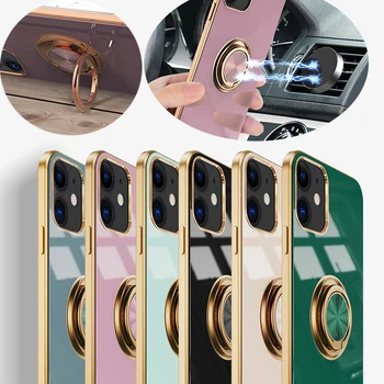 Inel magnetic suport auto de Caz Pentru iPhone12 11 xr xs 6 7 8 plus de Caz Pentru iPhone 11 12 Pro Max ramă de Aur de Caz Pentru iPhone1 2pro