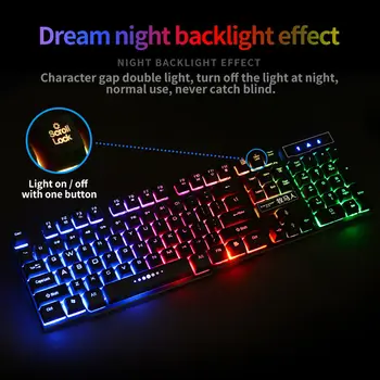 EWEADN cu Fir Mouse si Tastatura de Gaming Combo cu 104 Taste LED cu iluminare din spate Ergonomic Mecanice Simt Impermeabil pentru Laptop PC