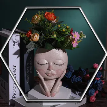 Nordic Cap De Om De Artă Portret Ghiveci De Flori Vaza Sculptura Rășină Manual Gradina Familiei De Stocare Aranjament De Flori Acasă Decoruri