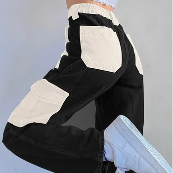 Elegant Patch-uri Femeie Y2k Blugi Pentru Fete de Moda 2021New Lungime Completă Stretch Talie Mare Vintage Denim Pant Harajuku Streetwear