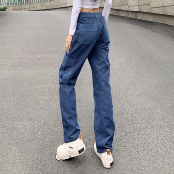 Elegant Patch-uri Femeie Y2k Blugi Pentru Fete de Moda 2021New Lungime Completă Stretch Talie Mare Vintage Denim Pant Harajuku Streetwear