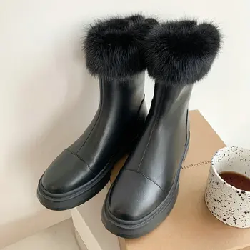 Sianie Tianie Genuine Piele Naturala Rus De Iarna Foarte Cald Femeie Pantofi Blană De Pluș În Interiorul Platformei Femei Cizme De Zăpadă