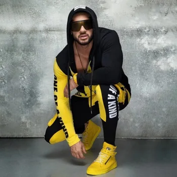 Trening Barbati 2020 Noua Moda Casual Print Slim Hip Hop Sport Bărbat de Culoare de Potrivire Hanorac Două piese Mens Trening