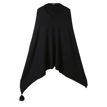 [MEM] Negru Irreuglar Dimensiuni Mari Tricotat Pulover Vrac se Potrivi Gât Rotund Maneca Lunga Femei Pulovere de Moda Noua Primăvară 2021 JI089