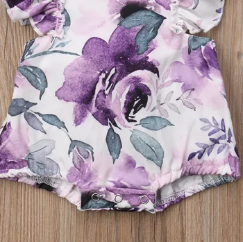 Copil Nou-născut Fete Cotton Romper fără Mâneci Florale Costume Salopeta Sunsuit 0-24M