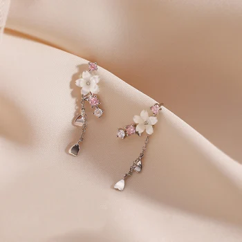 ModaOne De Flori De Liliac Roz Coajă Cubic Zirconia De Culoare Argintie Picătură Legăna Cercei Pentru Femei Fete Ciucure Lung Delicate Bijuterii