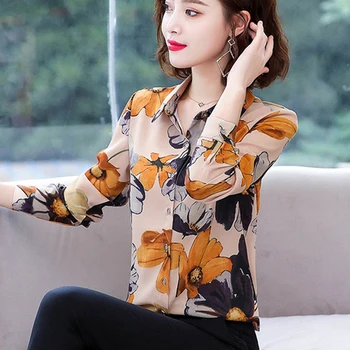 2021 Cardigan Haine Plus Size S-4XL Topuri de Moda Toamna Floral Print Camasa Femei Maneca Lunga Bluza Șifon Blusas Mujer 10474