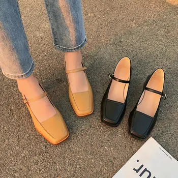Femei Primavara-Vara din Piele Pompe de Deget de la picior Pătrat se Căsătorească cu Blugi Pantofi Med Toc Pătrat Cataramă Pantofi de Piele Superficial Sandale 5 cm