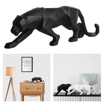 Modern Abstract Panteră Neagră Sculptura Geometrice Rășină Leopard Statuie Mare