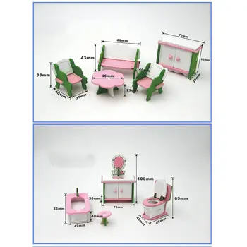 O mulțime 49Pcs 11 Seturi de Simulare in Miniatura din Lemn, Mobilier, Jucării, Păpuși din Lemn Set Mobilier Papusi Baby Camera pentru Copii Pentru a Juca Jucărie