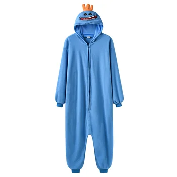 Unisex Onesie Dl Meeseeks Kigurumis 2020 NOU Pijama Albastru Desene animate Salopete Femei Adulte cu Fermoar Iarna Costum de Halloween Cadou Amuzant