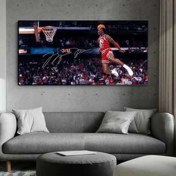 Michael Jordan Clasic Zbor Dunk FACE să SE ÎNTÂMPLE Poze de Perete pentru Camera de zi Sport Poster Decor Acasă Panza Pictura