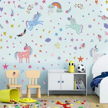 Desene animate interesante unicorn curcubeu pat cameră de autocolante de perete copii acasă decorare grădiniță DIY decalcomanii de perete