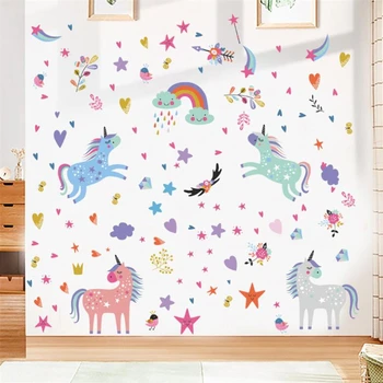 Desene animate interesante unicorn curcubeu pat cameră de autocolante de perete copii acasă decorare grădiniță DIY decalcomanii de perete