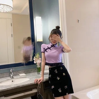 Femei De Moda Retro Cheongsam Topuri Fuste Stil Chinezesc Qipao Slim Split Rochie Mini Bodycon Eleganta Petrecere Oriental Seturi De Îmbrăcăminte