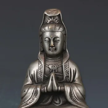Colectie Chinez Miao Argint sculptate manual Kwan Yin Statuie Qing