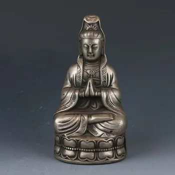 Colectie Chinez Miao Argint sculptate manual Kwan Yin Statuie Qing