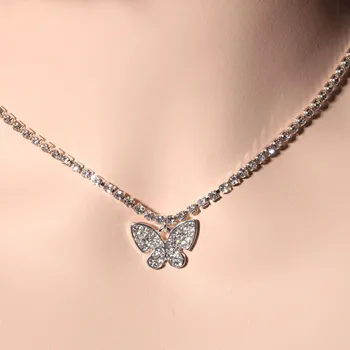 Stras Fluture Colier Pandantiv pentru Femei Bling Stras de Cristal Colier Bijuterii de Lux Cadou