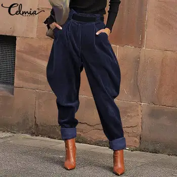 2021 Toamna Celmia Vintage de Catifea Pantaloni Harem pentru Femei Solide de Înaltă Talie Pantaloni Casual Buzunar Streetwear Pantaloni Plus Dimensiune 5XL