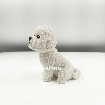 Statuia Bichon Frise de dimensiuni Mici Terrier Câine De Companie Bust Drăguț Simulare Catelus Rășină figurina de Colectie Model de Jucărie J223