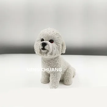 Statuia Bichon Frise de dimensiuni Mici Terrier Câine De Companie Bust Drăguț Simulare Catelus Rășină figurina de Colectie Model de Jucărie J223