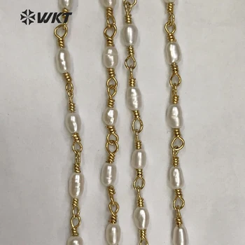 WT-RBC069 WKT Noua moda naturale de apă dulce pearl lanț de înaltă calitate, de aur și de argint, două de culoare opțional lanțul de bijuterii