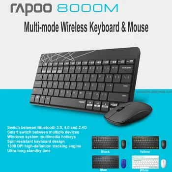 Rapoo 8000M Multi-modul Silențios Wireless Keyboard Mouse Combo Comuta Între Bluetooth & 2.4 G Conecta 3 Dispozitive Pentru Calculator/Telefon