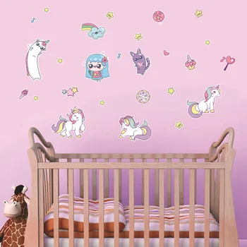 Desene animate cu unicorn autocolant copii, camera pentru copii de perete autocolant PVC decor de perete graffiti camera de zi dormitor decal perete decor