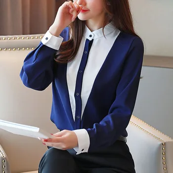 Casual Slim Femei Imbracaminte Office Femei Tricouri 2020 Moda Femei Șifon Bluze Cu Maneca Lunga Stand Guler Topuri Femeile 6378 50