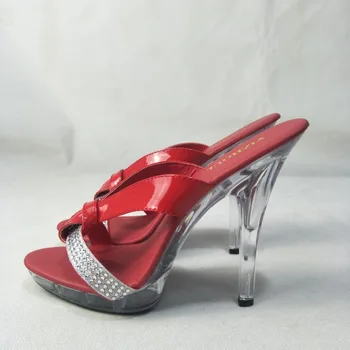 2019 Stras Transparent Cristal Papuci de 13cm Ultrafine Femei cu Toc, Platforma Papuci de casă Jeleu Sexy Pantofi Alb