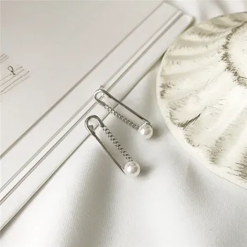 POFUNUO Real Argint 925 Fete Personalizate Ace Formă Stud Cercei Minimalist Femei Perla Clip de Hârtie de Nișă Cercei