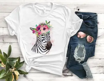 Zebra Fată floare de Imprimare tricou Femei din Bumbac Casual Amuzant tricou Cadou Pentru Doamna Yong Fata Top Tee PM-116