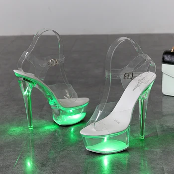 Voesnees Pantofi De Femeie, Clar, Luminos Sandale Femei Platforma Sexy Lumina Toc Colorat Lumina Stralucitoare Stripper Pole Dance