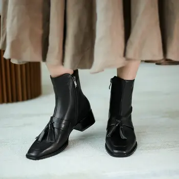 În 2020, cele mai Noi din Piele glezna Cizme de sex Feminin square Toe Tocuri Groase Pompe ciucure Doamnă Birou de Lucru Pantofi de Femeie