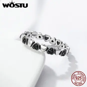 WOSTU Veritabil 925 Sterline de Argint care pot fi Stivuite Inel Inima Neagră CZ Inele pentru Femei Aniversare de Nunta Bijuterii Anel