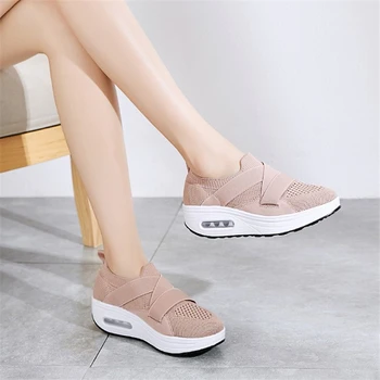JIANBUDAN Nouă platformă Plană adidași ochiurilor de plasă Respirabil pentru femei pantofi casual în aer liber Pantof sport Confortabil de sex feminin pantofi de fitness