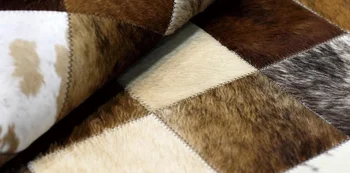 Stil American piele de vacă piele blana manual cusătură patchwork covor, blana verificator covor pentru living, birou decor mat