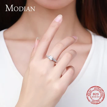 Modian de Lux Pătrat Clar CZ Inel Reale Argint 925 Moda Spumante Inele Pentru Femei Nunta Bijuterii Fine