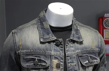 KIMSERE Mens Vintage din Denim Rupt Jachete Retro Distressed Jean Trucker Jacket Îmbrăcăminte exterioară Cu Mozaic Plus Dimensiune M-5XL