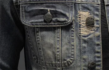 KIMSERE Mens Vintage din Denim Rupt Jachete Retro Distressed Jean Trucker Jacket Îmbrăcăminte exterioară Cu Mozaic Plus Dimensiune M-5XL