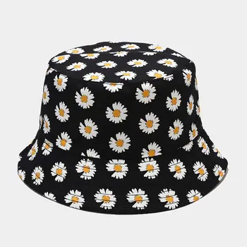 Vara Daisy Print Flori De Bumbac, Două Laterale Găleată Pălărie Bărbați Femei Panama Moda Hip Hop Pliabil Bob Călătorie În Aer Liber Pălărie De Pescar