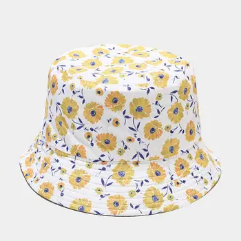 Vara Daisy Print Flori De Bumbac, Două Laterale Găleată Pălărie Bărbați Femei Panama Moda Hip Hop Pliabil Bob Călătorie În Aer Liber Pălărie De Pescar
