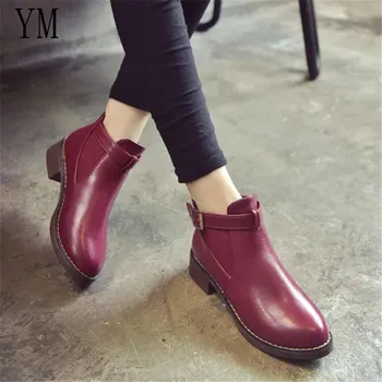 Moda Cizme Toc Gros Pompe Anglia Martin Cizme Rotund Toe Pantofi pentru Femei Catarama sapatos mulheres conforto