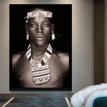 Bărbat Din Africa De Arta De Perete Portretul Acasă Decor Alb Și Negru Postere Si Printuri Living Panza Pictura Pe Perete Imagini