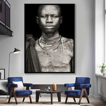 Bărbat Din Africa De Arta De Perete Portretul Acasă Decor Alb Și Negru Postere Si Printuri Living Panza Pictura Pe Perete Imagini